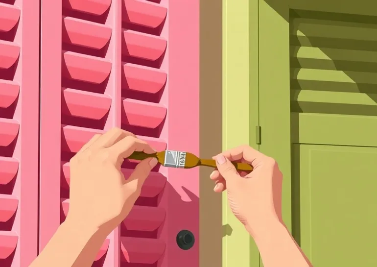 Mise en peinture au pinceau de volets et d'encadrements en bois