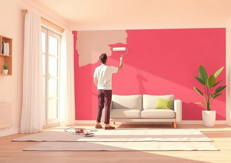 Peintre appliquant la peinture au rouleau sur un mur de salon